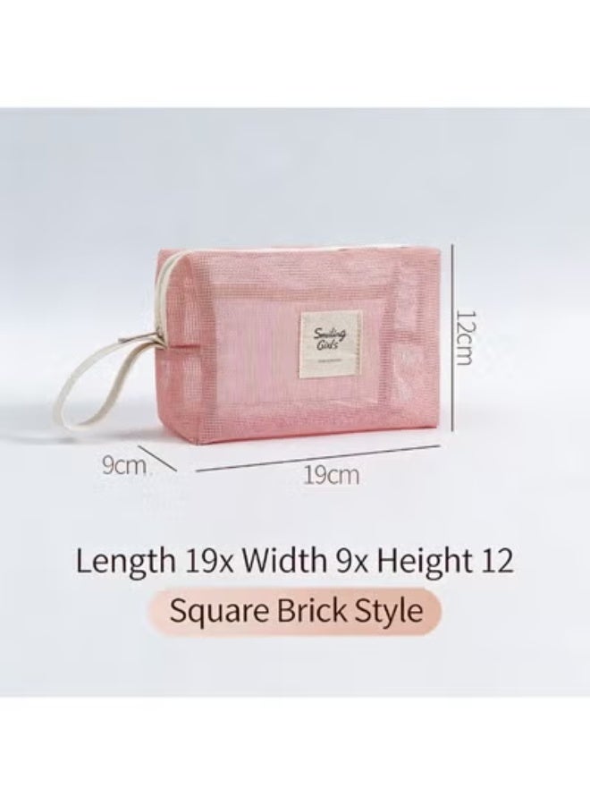 Ramadan's Practical Gem – Pink Soft Mesh Makeup & Toiletry Bag, Lightweight Portable Organizer with Handle & Zipper for Women - Image 5